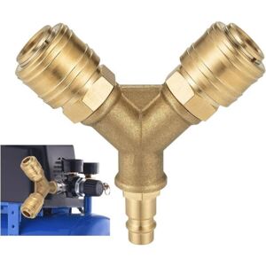 CYSLMUK Air Hose Compressor, 2-Way Compressed Air Fitting with 2 Connectors, 1/4" Threaded Air Hose Connector, Brass Compressed Air Distributor, Y-Shaped Air CYSLMUK Air Hose Compressor, 2-Way Compressed Air Fitting with 2 Connectors, 1/4" Threaded Air Hose Connector, Brass Compressed Air Distributor, Y-Shaped Air