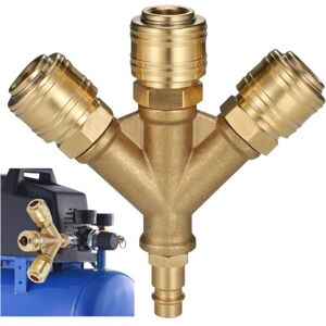 CYSLMUK Air Hose Compressor, 3-Way Compressed Air Fitting with 3 Connectors, 1/4" Threaded Air Hose Connector, Brass Compressed Air Distributor, Y-Shaped Air CYSLMUK Air Hose Compressor, 3-Way Compressed Air Fitting with 3 Connectors, 1/4" Threaded Air Hose Connector, Brass Compressed Air Distributor, Y-Shaped Air
