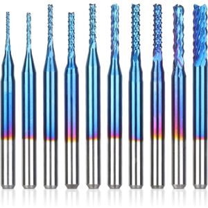 Alwaysh - 10Pcs Nano Blue Coat cnc Milling Cutter, 0.8-3mm, 1/8 Shank Alwaysh - 10Pcs Nano Blue Coat cnc Milling Cutter, 0.8-3mm, 1/8 Shank