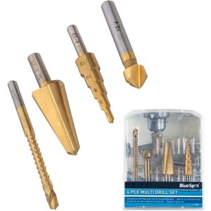 BLUE SPOT TOOLS Bluespot 4pc Multi Drill Countersink Step Cone Drill Bit Set Wood Steel Metal BLUE SPOT TOOLS Bluespot 4pc Multi Drill Countersink Step Cone Drill Bit Set Wood Steel Metal