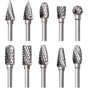 BEIJIYI Carbide Rotary Burr Set, 10pcs Double-Edged Burrs for Dremel Accessories with Shank for Wood Carving, Drilling, Engraving, Metal Polishing BEIJIYI Carbide Rotary Burr Set, 10pcs Double-Edged Burrs for Dremel Accessories with Shank for Wood Carving, Drilling, Engraving, Metal Polishing