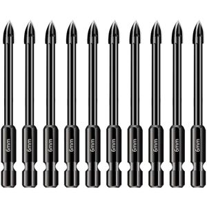 CCYKXA 10pcs 6mm Tile Glass Drill Bit Set, 1/4 Hex Shank Tungsten Carbide Tipped Drilling Tool for Porcelain, Ceramic, Mirrors, Concrete, Brick Wall, CCYKXA 10pcs 6mm Tile Glass Drill Bit Set, 1/4 Hex Shank Tungsten Carbide Tipped Drilling Tool for Porcelain, Ceramic, Mirrors, Concrete, Brick Wall,