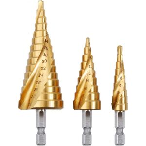 Ccykxa - 3PCS hss Step Drill Bit, 4-12/20/32mm, Titanium Conical Triangle, with Hexagon Shank, for Screwdriver Drilling on Steel Ccykxa - 3PCS hss Step Drill Bit, 4-12/20/32mm, Titanium Conical Triangle, with Hexagon Shank, for Screwdriver Drilling on Steel