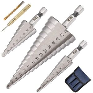 ZOLGINAH Ccykxa 3PCS Metal Step Drill Bit, 4-12/20/32mm hss Titanium Cone Triangle Countersink, Hexagon Shank for Steel, Wood, Brass, Aluminum, pvc, Center ZOLGINAH Ccykxa 3PCS Metal Step Drill Bit, 4-12/20/32mm hss Titanium Cone Triangle Countersink, Hexagon Shank for Steel, Wood, Brass, Aluminum, pvc, Center