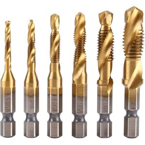 Gotrays - Combination Drill and Tap Bit, 6pcs Metric Thread M3-M10 Titanium Coated hss Drill Bit and 1/4' Hex Tap Bits Gotrays - Combination Drill and Tap Bit, 6pcs Metric Thread M3-M10 Titanium Coated hss Drill Bit and 1/4' Hex Tap Bits