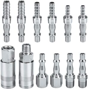 TEHTUY Compressor Air Hose Fitting Air Coupler and Plug Coupling Kit Male Female Connector, BSP 1/4" for 6, 8 and 10 mm hose TEHTUY Compressor Air Hose Fitting Air Coupler and Plug Coupling Kit Male Female Connector, BSP 1/4" for 6, 8 and 10 mm hose