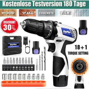 Dayplus - Cordless Comb Hammer Impact Drill Driver Electric Screwdriver Worklight 2x Battery Dayplus - Cordless Comb Hammer Impact Drill Driver Electric Screwdriver Worklight 2x Battery