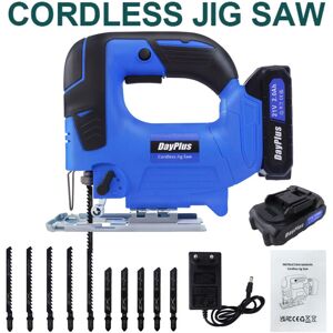 Briefness - Cordless Electric Jigsaw with Battery and Charger, 4-Position Orbital Action, Cutting Capacity 135mm Wood, 10mm Metal, max 45~ Cutting Briefness - Cordless Electric Jigsaw with Battery and Charger, 4-Position Orbital Action, Cutting Capacity 135mm Wood, 10mm Metal, max 45~ Cutting