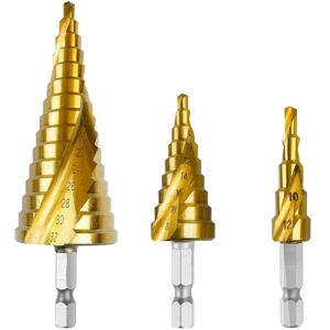 Csparkv - 3Pcs Step Drill Bit, 4-12mm/4-20mm/4-32mm hss Countersink Drill Bit with Titanium Coating, Double Slot Steel Metal Drill Bit, Step Drill Csparkv - 3Pcs Step Drill Bit, 4-12mm/4-20mm/4-32mm hss Countersink Drill Bit with Titanium Coating, Double Slot Steel Metal Drill Bit, Step Drill