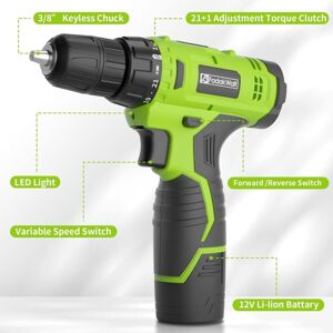 PULITUO FADAKWALT 12V Cordless Drill, Battery Power Drill Drivers, 3/8” inch Keyless Chuck, Electric Screwdriver Kit, 21+1 Torque Setting, Combi Drill with PULITUO FADAKWALT 12V Cordless Drill, Battery Power Drill Drivers, 3/8” inch Keyless Chuck, Electric Screwdriver Kit, 21+1 Torque Setting, Combi Drill with