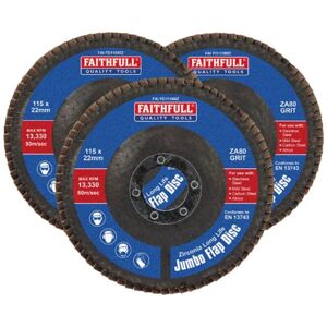 Faithfull - Zirconia Abrasive Jumbo Flap Disc 115 x 22mm 80 Grit (3 Pack) Faithfull - Zirconia Abrasive Jumbo Flap Disc 115 x 22mm 80 Grit (3 Pack)
