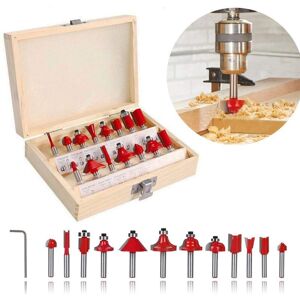 TEHTUY Flush Trim Router Bit Set, 6.35mm, 15-Piece Tungsten Carbide Wood Grooving Bit Set with Shank, in Assorted Color Box TEHTUY Flush Trim Router Bit Set, 6.35mm, 15-Piece Tungsten Carbide Wood Grooving Bit Set with Shank, in Assorted Color Box