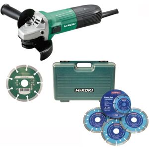 Hikoki 115mm 4.5"" Angle Grinder Inc x4 Diamond Segmented Disc 240v G12STX/CDJ Hikoki 115mm 4.5"" Angle Grinder Inc x4 Diamond Segmented Disc 240v G12STX/CDJ