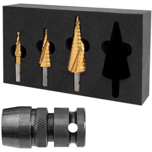 HMT Holemaker Technology 3 Piece Impact Rated Step Drill Set 12, 22, 30MM In Foam & 111130-012A Adaptor HMT Holemaker Technology 3 Piece Impact Rated Step Drill Set 12, 22, 30MM In Foam & 111130-012A Adaptor