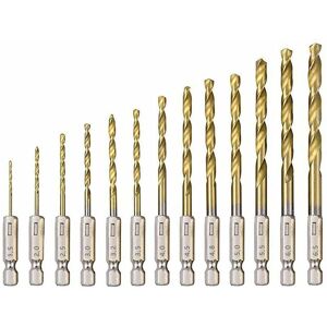 Alwaysh - hss Twist Drill Bit 13Pcs High Speed Steel Hex Drill Bits with Titanium Coating 1.5mm - 6.5mm for Wood/Metal/Plastic Drilling Alwaysh - hss Twist Drill Bit 13Pcs High Speed Steel Hex Drill Bits with Titanium Coating 1.5mm - 6.5mm for Wood/Metal/Plastic Drilling