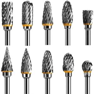 Memkey - Tungsten Carbide Steel Rotary Burrs Set, Double Flute for Rotary Tool, 10pcs 1/8' Shank for Rotary Tool for diy Wood Carving Metal Polishing Memkey - Tungsten Carbide Steel Rotary Burrs Set, Double Flute for Rotary Tool, 10pcs 1/8' Shank for Rotary Tool for diy Wood Carving Metal Polishing