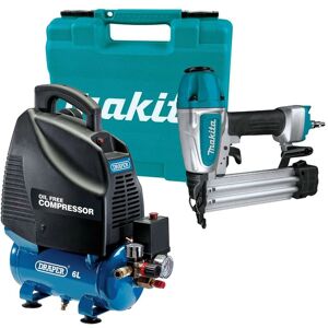 AF506 18g Gauge Brad Air Pin Nailer In Case + 6l Air Compressor 116psi 8b - Makita AF506 18g Gauge Brad Air Pin Nailer In Case + 6l Air Compressor 116psi 8b - Makita