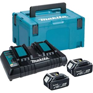Makita - BL1840 18v 2 x 4.0ah Lithium Batteries DC18RD Dual Port Charger + Makpac Makita - BL1840 18v 2 x 4.0ah Lithium Batteries DC18RD Dual Port Charger + Makpac