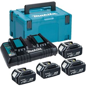 Makita - BL1850 18v 4 x 5.0ah Lithium Batteries DC18RD Dual Port Charger + Makpac Makita - BL1850 18v 4 x 5.0ah Lithium Batteries DC18RD Dual Port Charger + Makpac