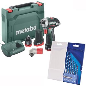 Right Angle Brushless Drill Screwdriver PowerMaxx x2 2ah Kit + Drill Bits - Metabo Right Angle Brushless Drill Screwdriver PowerMaxx x2 2ah Kit + Drill Bits - Metabo
