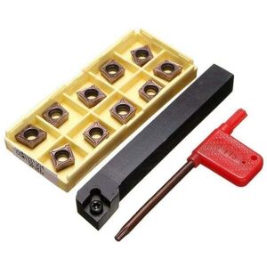 SNQ Metal lathe accessory, 12x100mm turning tool holder with 10 CCMT09T304-PM carbide inserts and a bar SNQ Metal lathe accessory, 12x100mm turning tool holder with 10 CCMT09T304-PM carbide inserts and a bar