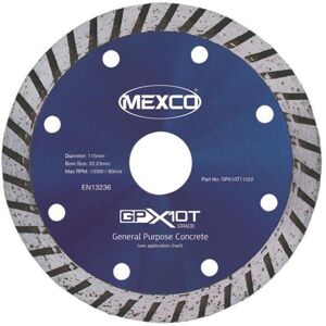 MEXCO GPX10T11522 GP Concrete Turbo Diamond Blade 115 x 22mm MEXGPX10T115 MEXCO GPX10T11522 GP Concrete Turbo Diamond Blade 115 x 22mm MEXGPX10T115