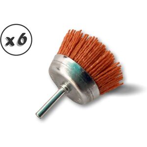 Memkey - Rotating metal brush cut ø 75 mm Set of 6 On handle ø 6 mm Nylon grinding bristles with grain 80 For drill or drill chuck screwdriver Memkey - Rotating metal brush cut ø 75 mm Set of 6 On handle ø 6 mm Nylon grinding bristles with grain 80 For drill or drill chuck screwdriver
