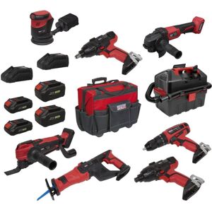 Sealey CP20VCOMBO4EU 8 x SV20 Cordless Power Tool Kit 20V Euro Plug 4 Batteries Sealey CP20VCOMBO4EU 8 x SV20 Cordless Power Tool Kit 20V Euro Plug 4 Batteries