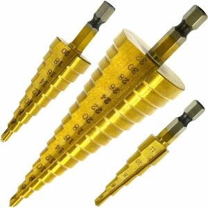 ALWAYSH Set of 3 Step Countersink Drill Bits, hss Inox Metal, 4-12/20/32mm, Conical Triangle Titanium, with Hexagon Shank, For Screwdriver Drilling on Steel, ALWAYSH Set of 3 Step Countersink Drill Bits, hss Inox Metal, 4-12/20/32mm, Conical Triangle Titanium, with Hexagon Shank, For Screwdriver Drilling on Steel,
