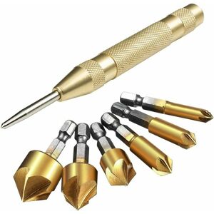 Hoopzi - Set of 6 hss 5 Hexagonal Shank Conical Milling Bits with 12.7 cm Automatic Punch Deburring Tools for Steel Wood Plastic Hoopzi - Set of 6 hss 5 Hexagonal Shank Conical Milling Bits with 12.7 cm Automatic Punch Deburring Tools for Steel Wood Plastic