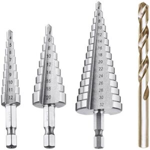 Beijiyi - Step Drill Bit, hss Metal Countersink Drill Bit, 4pcs 4-12/20/32mm Step Drill Bit Steel Countersink Drill Bit Triangular Conical Drill with Beijiyi - Step Drill Bit, hss Metal Countersink Drill Bit, 4pcs 4-12/20/32mm Step Drill Bit Steel Countersink Drill Bit Triangular Conical Drill with