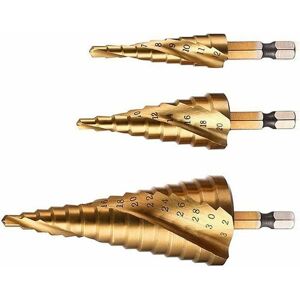 HOOPZI Stepper Drill Bit Set, Spiral Grooved, High Speed Steel Titanium Coated, 4mm to 12/20/32mm Metric Hex Shank, hss Cutting Tool for diy Plastic, Wood, HOOPZI Stepper Drill Bit Set, Spiral Grooved, High Speed Steel Titanium Coated, 4mm to 12/20/32mm Metric Hex Shank, hss Cutting Tool for diy Plastic, Wood,