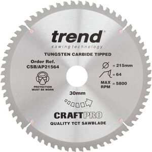 Trend - CSB/AP21564 tct Saw Blade for Aluminium upvc Plastic 215mm 64T 30mm Bore Trend - CSB/AP21564 tct Saw Blade for Aluminium upvc Plastic 215mm 64T 30mm Bore