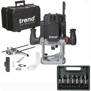 Trend T12ELK Trade 11V Variable Speed Plunge Router Soft Start 2100W +6 Cutters Trend T12ELK Trade 11V Variable Speed Plunge Router Soft Start 2100W +6 Cutters