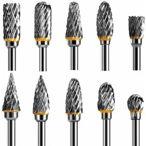 TINOR Tungsten Carbide Steel Double Edge Rotary Tool Burr Set, 10 Pieces 1/8” Shank for Rotary Tool for DIY, Wood Carving, Metal Polishing, Engraving, TINOR Tungsten Carbide Steel Double Edge Rotary Tool Burr Set, 10 Pieces 1/8” Shank for Rotary Tool for DIY, Wood Carving, Metal Polishing, Engraving,