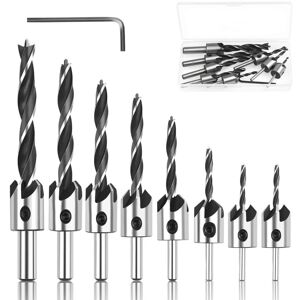 WOIYIC Wood Drill Bit Set with Countersink, 8 Pcs HSS Steel Conical Wood Drill Bits, High Speed Wood Drill Bits with Hex Key, Reamer, Chamfering Tool, 3 4 5 WOIYIC Wood Drill Bit Set with Countersink, 8 Pcs HSS Steel Conical Wood Drill Bits, High Speed Wood Drill Bits with Hex Key, Reamer, Chamfering Tool, 3 4 5