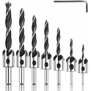 MUMU Wood drill bit, wood drill with countersink, conical wood countersink made of HSS steel, high-speed wood drill with hexagon wrench, reamer, MUMU Wood drill bit, wood drill with countersink, conical wood countersink made of HSS steel, high-speed wood drill with hexagon wrench, reamer,