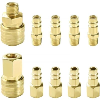 TEHTUY 10 Pieces 1/4" BSP Pneumatic Air Coupler Kit, European Pneumatic Quick Fitting, Compressor Air Fitting, for Compressor Hose, Gold TEHTUY 10 Pieces 1/4" BSP Pneumatic Air Coupler Kit, European Pneumatic Quick Fitting, Compressor Air Fitting, for Compressor Hose, Gold