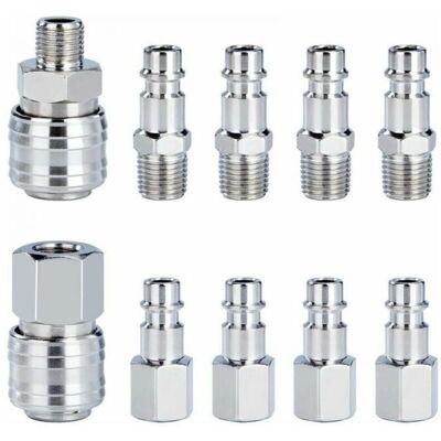 SNQ 10pcs 1/4" BSP Compressor Quick Fitting Set, Pneumatic Connection Set, Hose Connectors, Plug and Socket SNQ 10pcs 1/4" BSP Compressor Quick Fitting Set, Pneumatic Connection Set, Hose Connectors, Plug and Socket