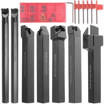 TEHTUY 12mm Metal Turning Kit - 7 Steel Bars + Carbide Inserts - For CNC Lathe/Milling - Professional (Complete Tool Holder Set) TEHTUY 12mm Metal Turning Kit - 7 Steel Bars + Carbide Inserts - For CNC Lathe/Milling - Professional (Complete Tool Holder Set)