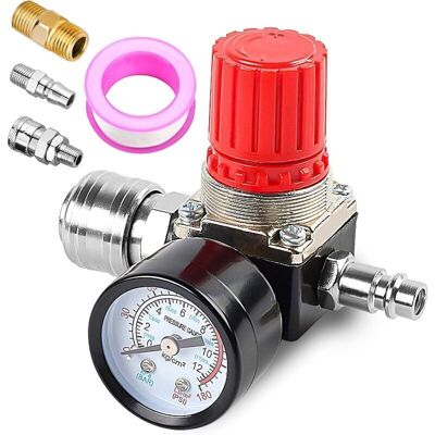 TEHTUY 1/4" pressure reducer, 3-hole pressure regulator, switching valve with pressure gauge, 175 PSI pressure regulating valve for air compressor, air TEHTUY 1/4" pressure reducer, 3-hole pressure regulator, switching valve with pressure gauge, 175 PSI pressure regulating valve for air compressor, air