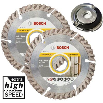 2x Bosch Universal Diamond Blade 4.5"" 115mm High Speed +Quick Change Locking Nut 2x Bosch Universal Diamond Blade 4.5"" 115mm High Speed +Quick Change Locking Nut