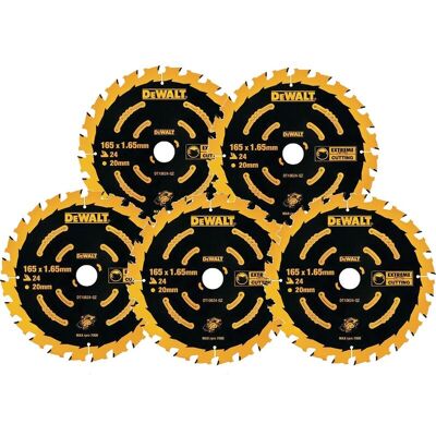 Dewalt - 5 x DT10624 Circular Saw Blades 165 x 20 x 24T Extreme Framing DCS391 Dewalt - 5 x DT10624 Circular Saw Blades 165 x 20 x 24T Extreme Framing DCS391