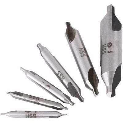 SNQ 6-piece HSS 60° Center Drill Bit Set Ø 1/1.5/2/2.5/3/5mm for Metal SNQ 6-piece HSS 60° Center Drill Bit Set Ø 1/1.5/2/2.5/3/5mm for Metal
