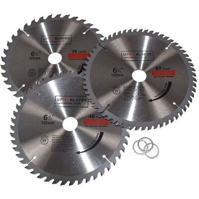 Ufixt - Circular Saw Blades 160mm x 20mm tct 36 48 60 Tooth Triple Pack Fits Bosch Ufixt - Circular Saw Blades 160mm x 20mm tct 36 48 60 Tooth Triple Pack Fits Bosch