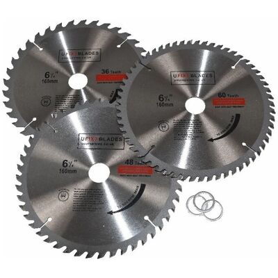 Ufixt - Circular Saw Blades 160mm x 20mm tct 36 48 60 Tooth Triple Pack Fits Makita Ufixt - Circular Saw Blades 160mm x 20mm tct 36 48 60 Tooth Triple Pack Fits Makita