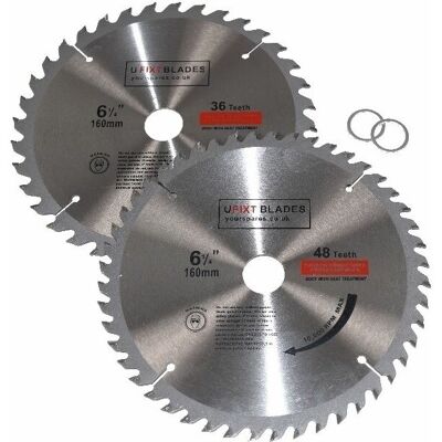 Ufixt - Circular Saw Blades 160mm x 20mm tct Tungsten Carbide Teeth 36 and 48 Tooth Twin Pack Ufixt - Circular Saw Blades 160mm x 20mm tct Tungsten Carbide Teeth 36 and 48 Tooth Twin Pack