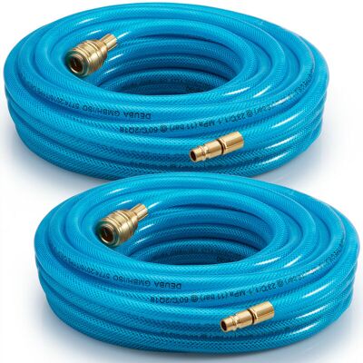 Deuba 10m/15m/20m/30m Compressed Air Hose Fabric Reinforced pvc 15 Bar 1/4' Quick Coupler Connection Compressor Line For Pneumatic Tools Blue 2x 10 Meter Deuba 10m/15m/20m/30m Compressed Air Hose Fabric Reinforced pvc 15 Bar 1/4' Quick Coupler Connection Compressor Line For Pneumatic Tools Blue 2x 10 Meter