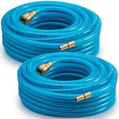 DEUBA® 10m/15m/20m/30m Compressed Air Hose Fabric Reinforced PVC 15 Bar 1/4" Quick Coupler Connection Compressor Line For Pneumatic Tools Blue 2x 15 DEUBA® 10m/15m/20m/30m Compressed Air Hose Fabric Reinforced PVC 15 Bar 1/4" Quick Coupler Connection Compressor Line For Pneumatic Tools Blue 2x 15