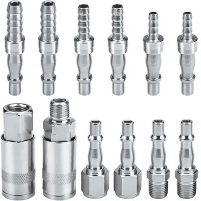 TEHTUY Compressor Air Hose Fitting Air Coupler and Plug Coupling Kit Male Female Connector, BSP 1/4" for 6, 8 and 10 mm hose TEHTUY Compressor Air Hose Fitting Air Coupler and Plug Coupling Kit Male Female Connector, BSP 1/4" for 6, 8 and 10 mm hose